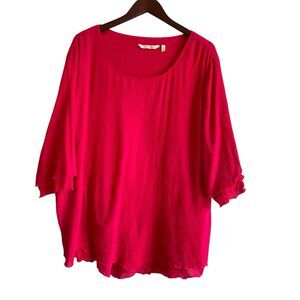 Soft Surroundings Womens Asymmetric Cotton Gauze Top Size 2X Crinkle Layers Pink